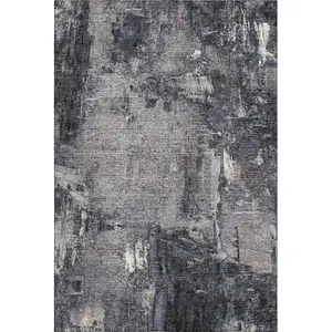 Photo of Charcoal And Silver Abstract Washable Area Rug With UV Protection