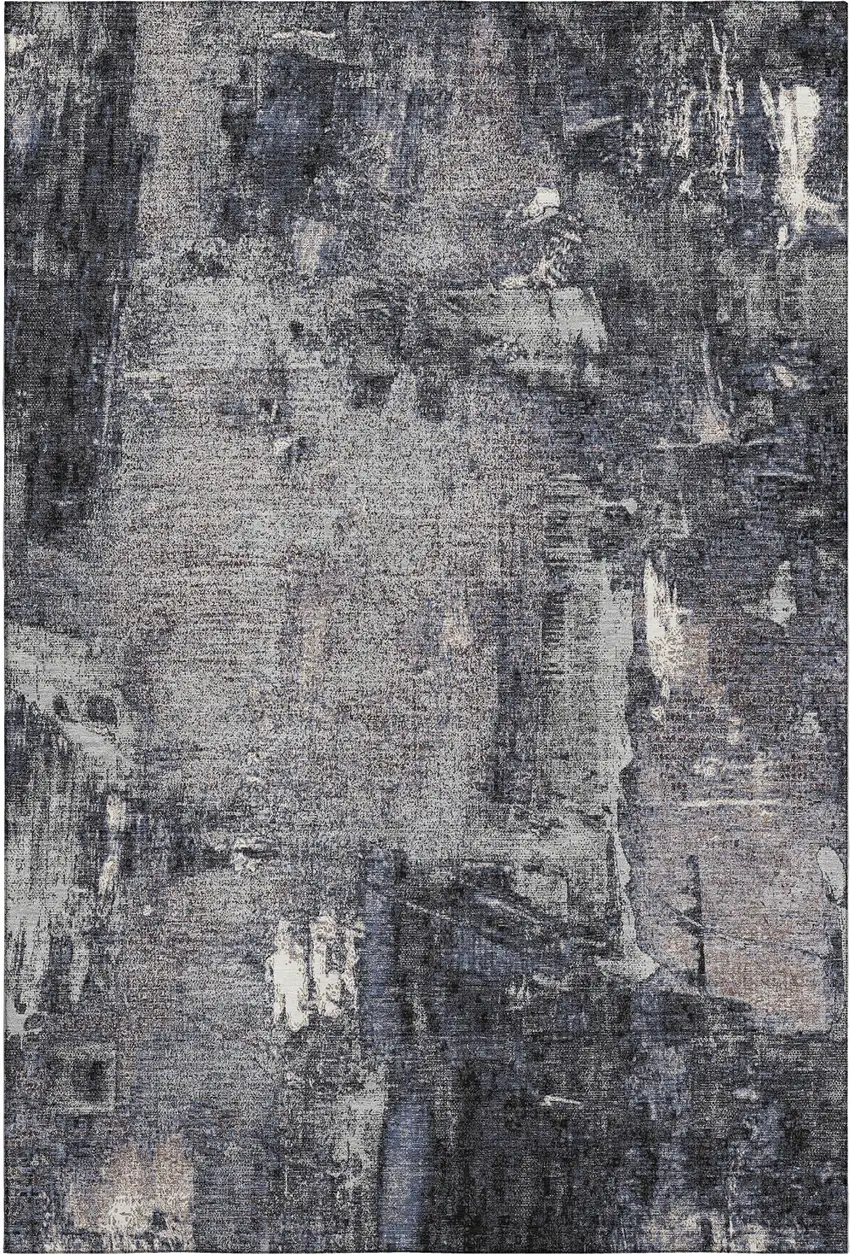 Charcoal And Silver Abstract Washable Area Rug With UV Protection Photo 1
