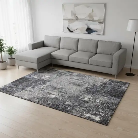 Charcoal And Silver Abstract Washable Area Rug With UV Protection Photo 1