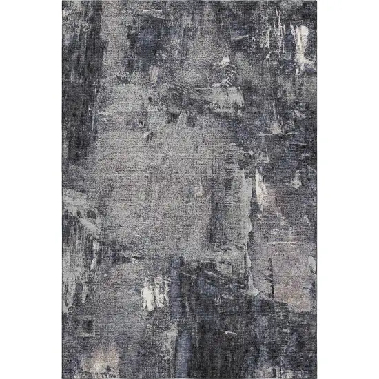 Charcoal And Silver Abstract Washable Area Rug With UV Protection Photo 1