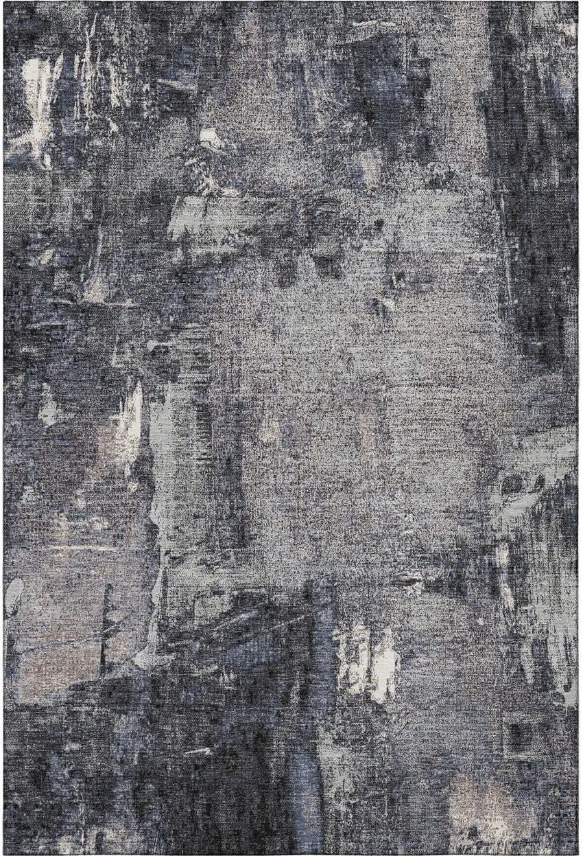 Charcoal And Silver Abstract Washable Area Rug With UV Protection Photo 3