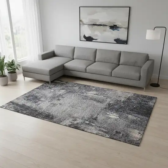 Charcoal And Silver Abstract Washable Area Rug With UV Protection Photo 2
