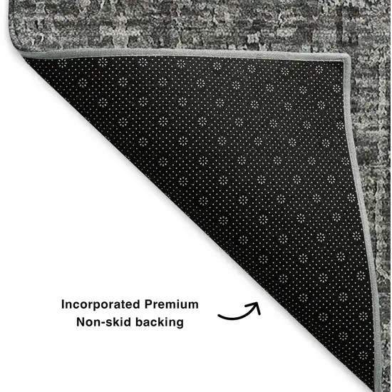 Charcoal And Silver Floral Washable Area Rug With UV Protection Photo 6