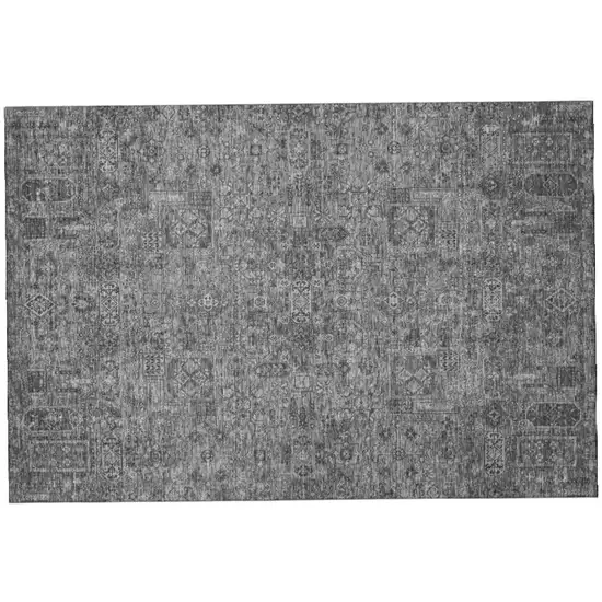 Charcoal And Silver Floral Washable Area Rug With UV Protection Photo 2