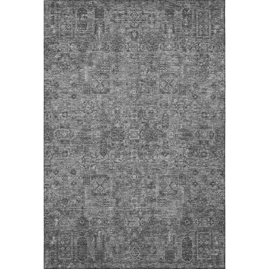 Charcoal And Silver Floral Washable Area Rug With UV Protection Photo 3