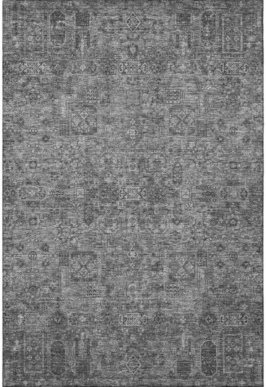 Charcoal And Silver Floral Washable Area Rug With UV Protection Photo 3