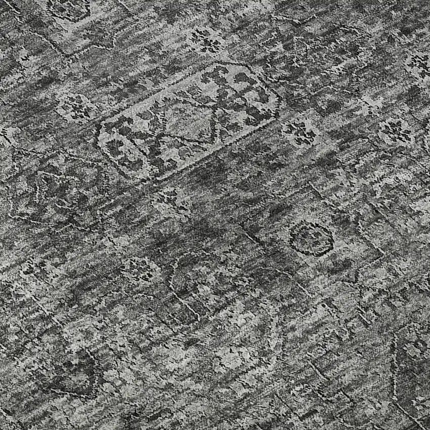 Charcoal And Silver Floral Washable Area Rug With UV Protection Photo 9