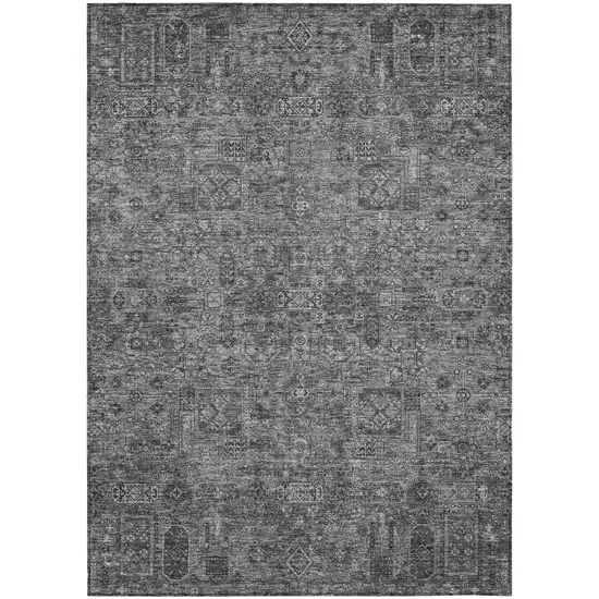 Charcoal And Silver Floral Washable Indoor Outdoor Area Rug Photo 2