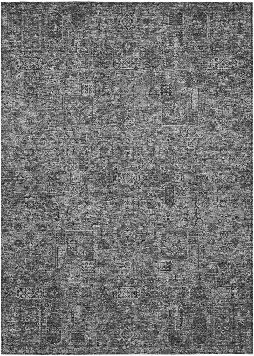 Charcoal And Silver Floral Washable Indoor Outdoor Area Rug Photo 2