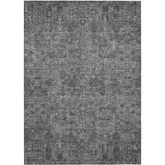 Charcoal And Silver Floral Washable Indoor Outdoor Area Rug Photo 2