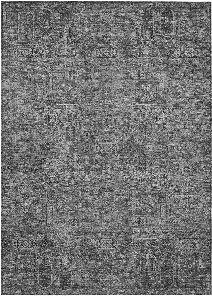 Charcoal And Silver Floral Washable Indoor Outdoor Area Rug Photo 2