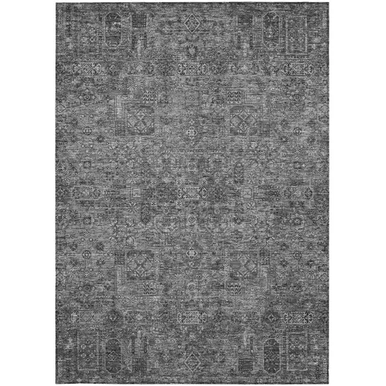 Charcoal And Silver Floral Washable Indoor Outdoor Area Rug Photo 6