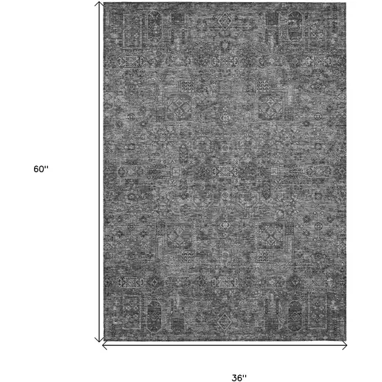 Charcoal And Silver Floral Washable Indoor Outdoor Area Rug Photo 3