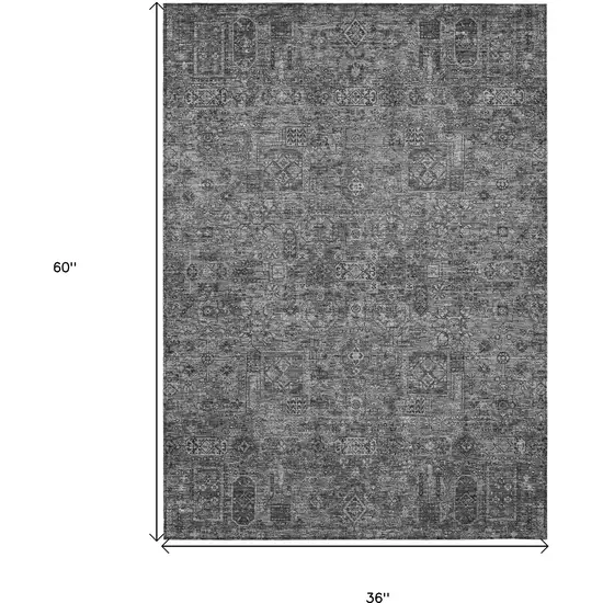 Charcoal And Silver Floral Washable Indoor Outdoor Area Rug Photo 3