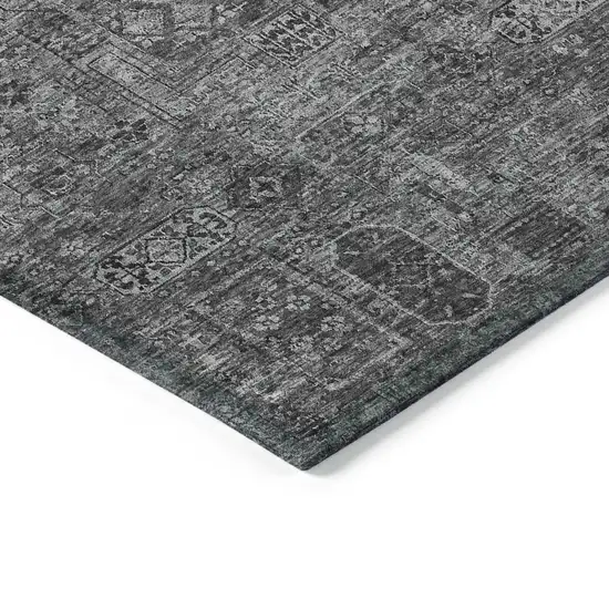 Charcoal And Silver Floral Washable Indoor Outdoor Area Rug Photo 4