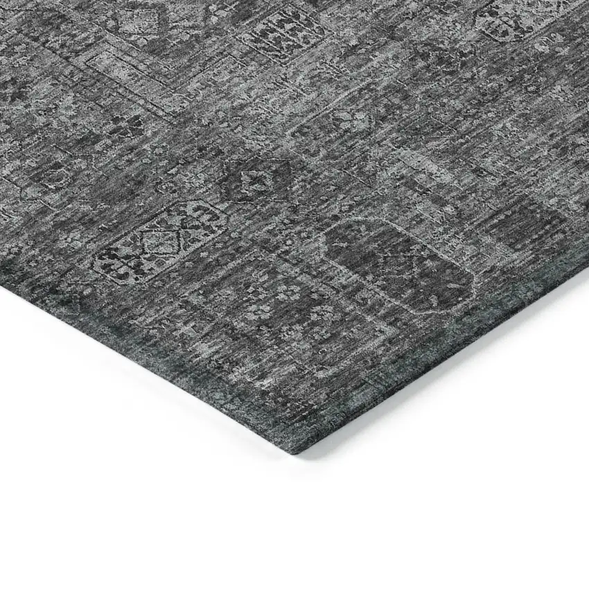 Charcoal And Silver Floral Washable Indoor Outdoor Area Rug Photo 4