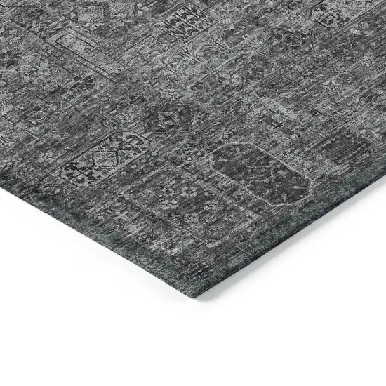 Charcoal And Silver Floral Washable Indoor Outdoor Area Rug Photo 4