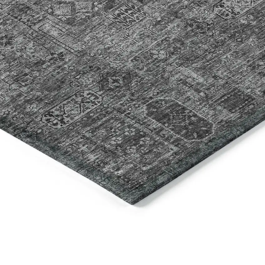 Charcoal And Silver Floral Washable Indoor Outdoor Area Rug Photo 4