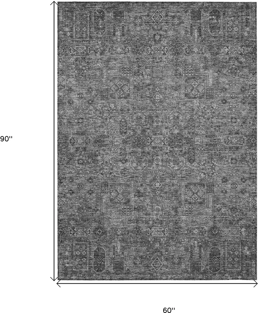 Charcoal And Silver Floral Washable Indoor Outdoor Area Rug Photo 3