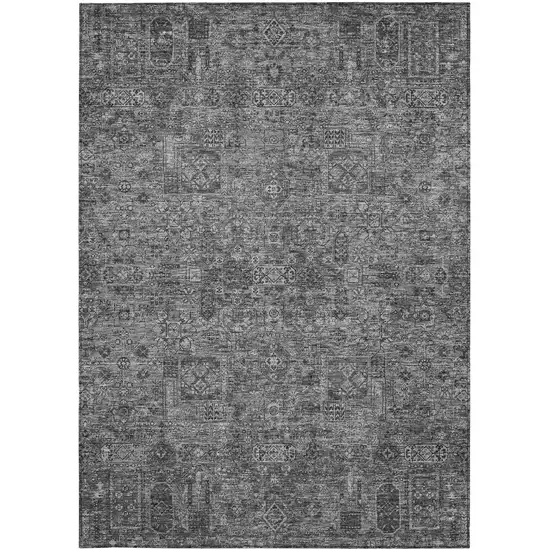 Charcoal And Silver Floral Washable Indoor Outdoor Area Rug Photo 6