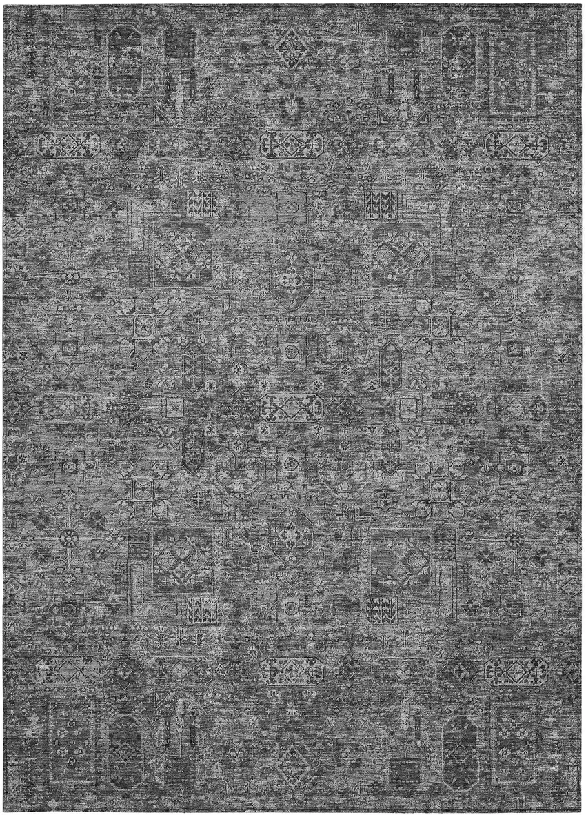 Charcoal And Silver Floral Washable Indoor Outdoor Area Rug Photo 6