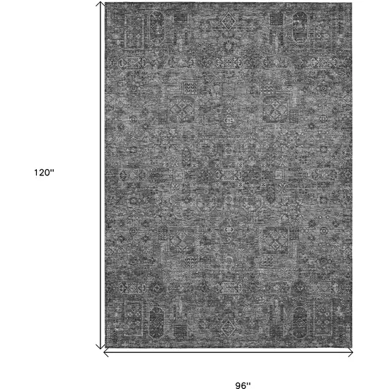 Charcoal And Silver Floral Washable Indoor Outdoor Area Rug Photo 3