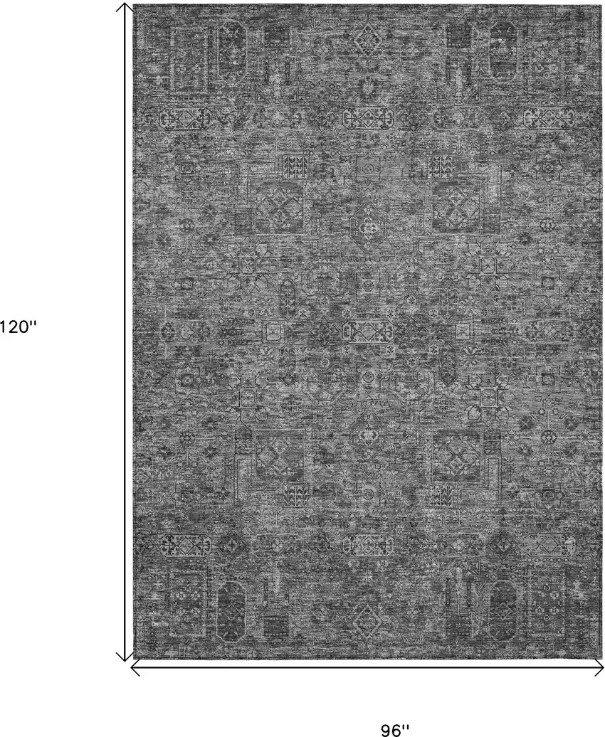 Charcoal And Silver Floral Washable Indoor Outdoor Area Rug Photo 3