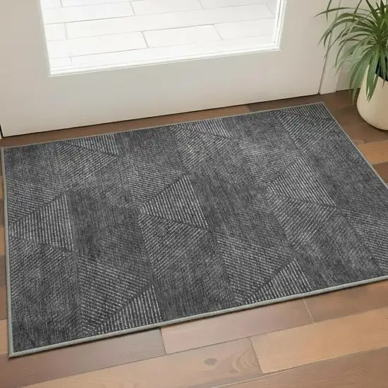 Charcoal And Silver Geometric Washable Area Rug With UV Protection Photo 2