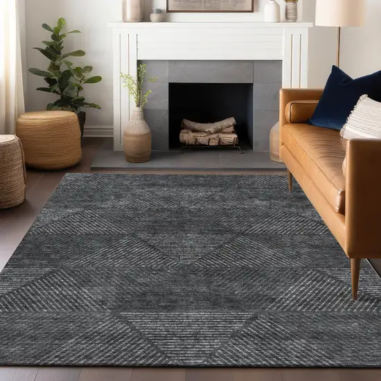 Charcoal And Silver Geometric Washable Area Rug With UV Protection Photo 6