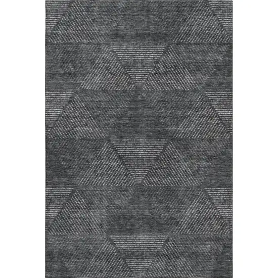 Charcoal And Silver Geometric Washable Area Rug With UV Protection Photo 1