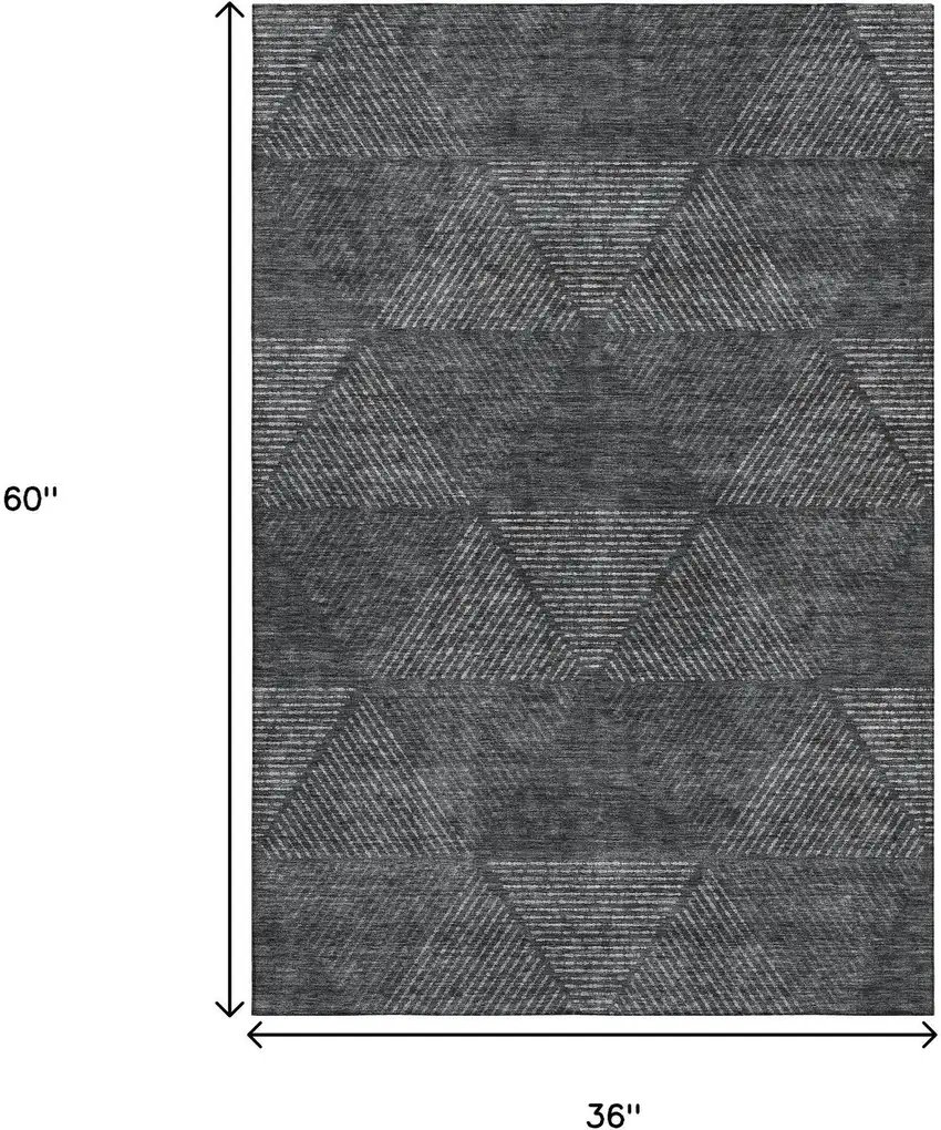Charcoal And Silver Geometric Washable Area Rug With UV Protection Photo 3
