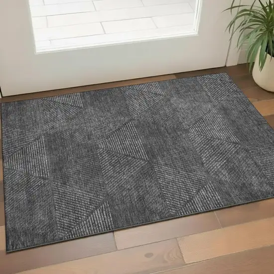 Charcoal And Silver Geometric Washable Area Rug With UV Protection Photo 1