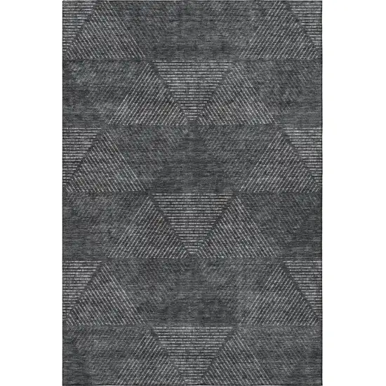 Charcoal And Silver Geometric Washable Area Rug With UV Protection Photo 4