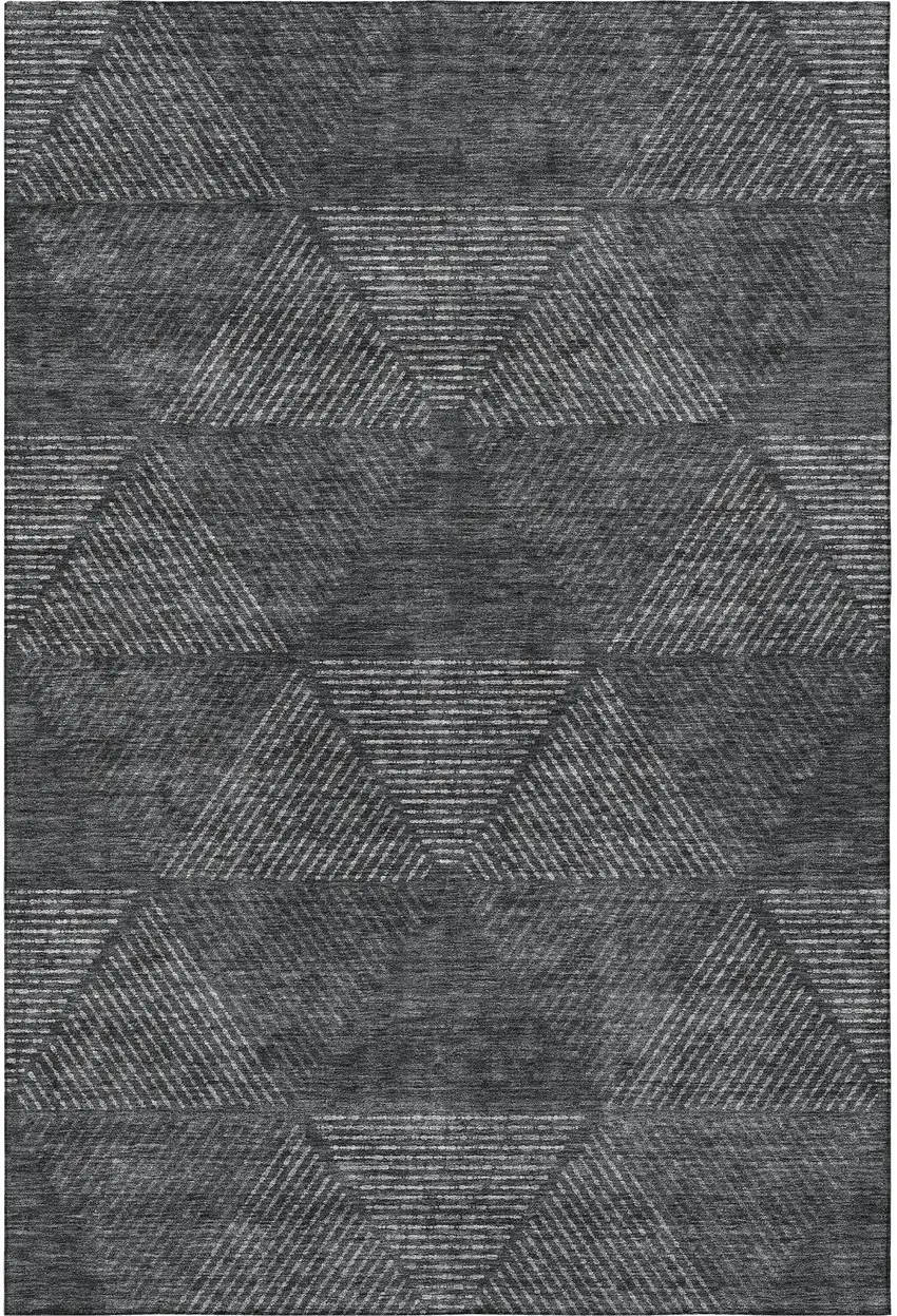 Charcoal And Silver Geometric Washable Area Rug With UV Protection Photo 4