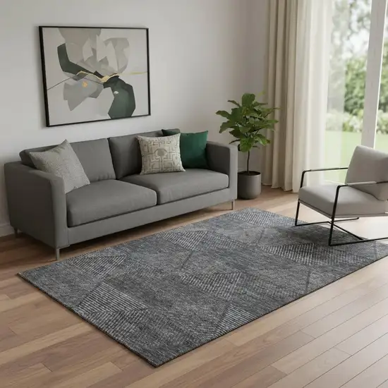 Charcoal And Silver Geometric Washable Area Rug With UV Protection Photo 1