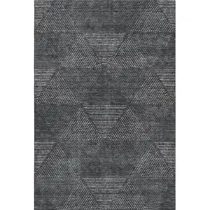 Photo of Charcoal And Silver Geometric Washable Area Rug With UV Protection