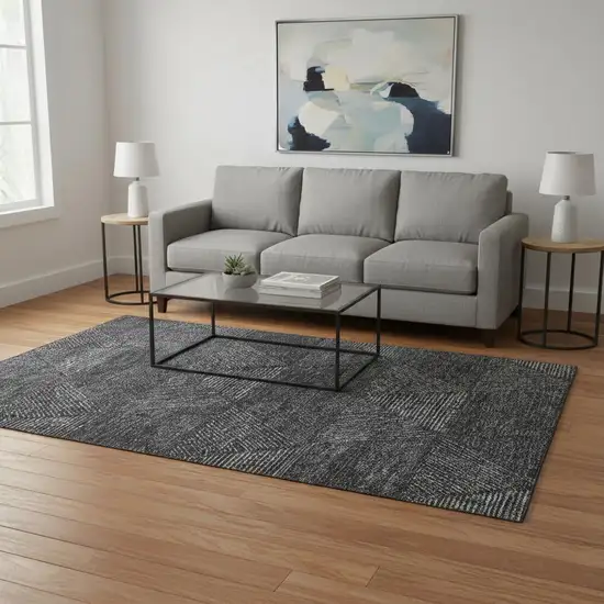Charcoal And Silver Geometric Washable Area Rug With UV Protection Photo 2