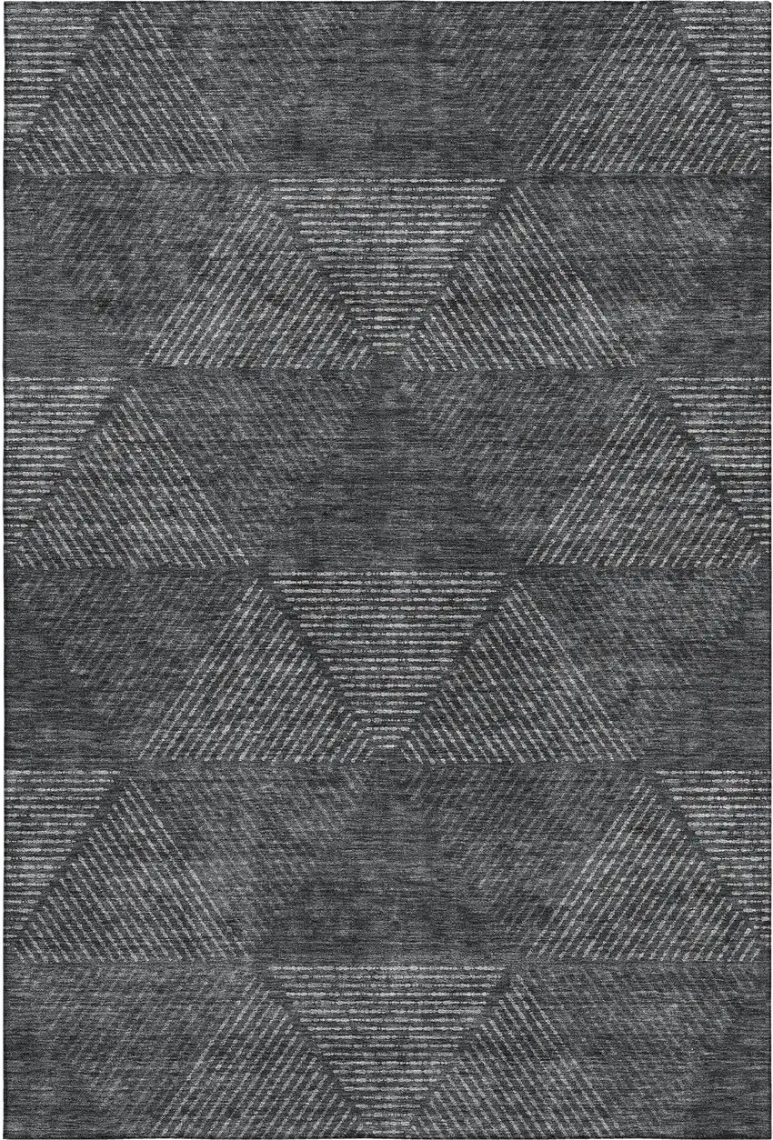 Charcoal And Silver Geometric Washable Area Rug With UV Protection Photo 1