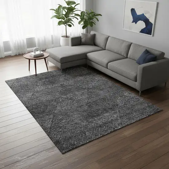 Charcoal And Silver Geometric Washable Area Rug With UV Protection Photo 2