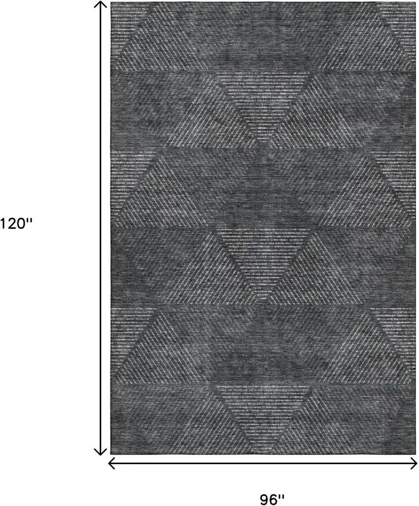 Charcoal And Silver Geometric Washable Area Rug With UV Protection Photo 3