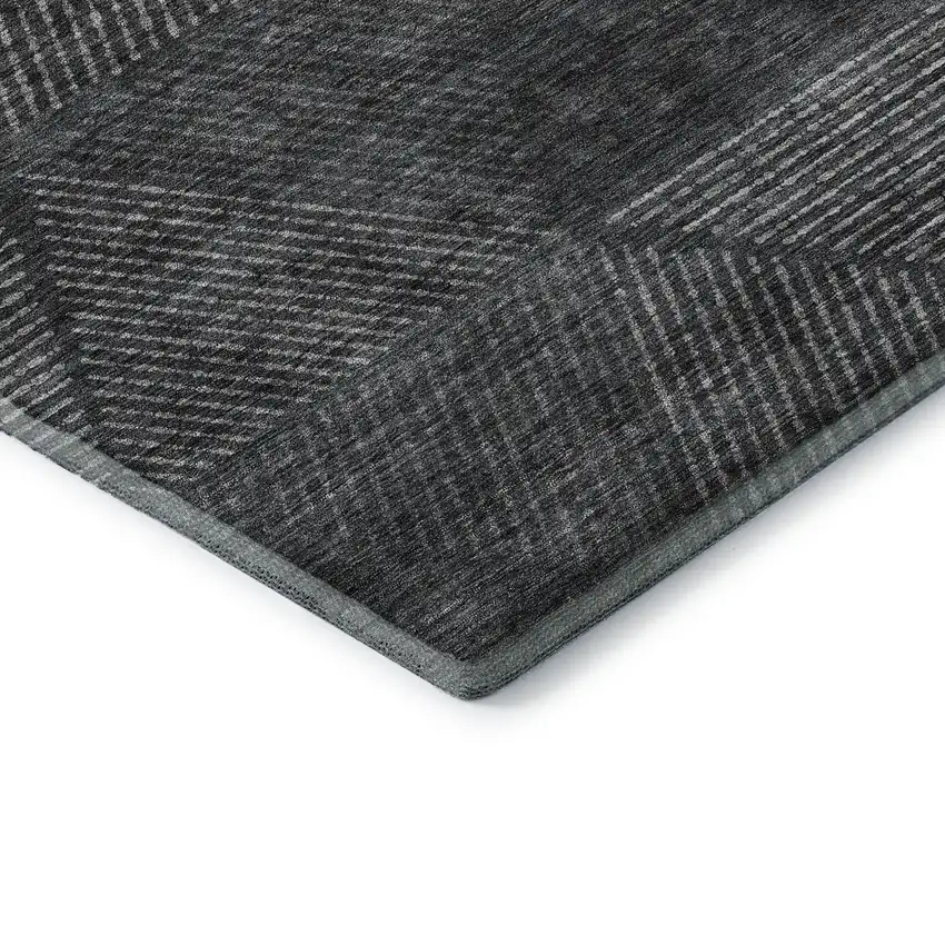 Charcoal And Silver Geometric Washable Area Rug With UV Protection Photo 8