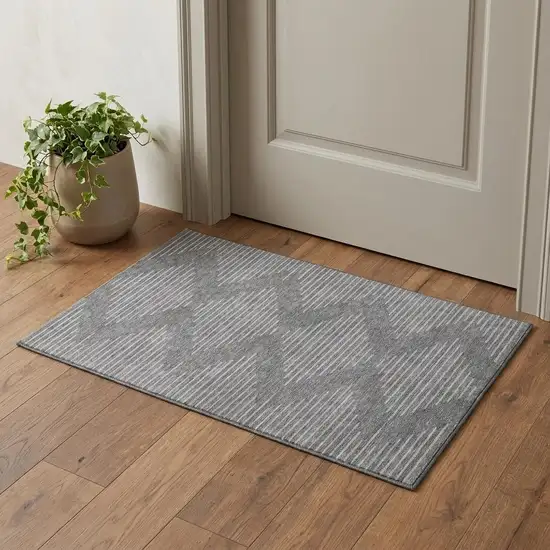 Charcoal And Silver Geometric Washable Area Rug With UV Protection Photo 1