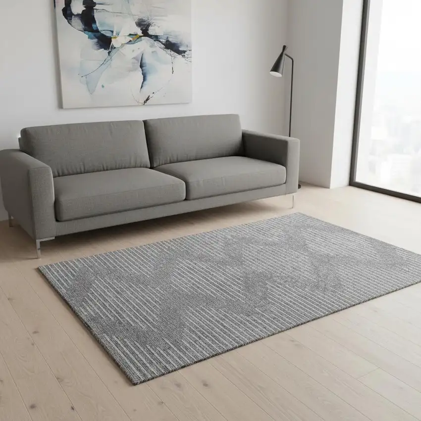 Charcoal And Silver Geometric Washable Area Rug With UV Protection Photo 2