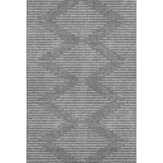 Charcoal And Silver Geometric Washable Area Rug With UV Protection Photo 1