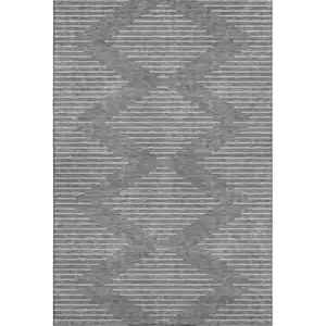 Photo of Charcoal And Silver Geometric Washable Area Rug With UV Protection