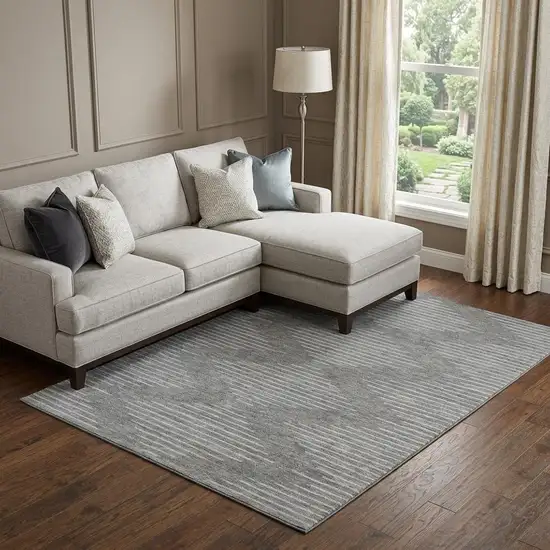 Charcoal And Silver Geometric Washable Area Rug With UV Protection Photo 1
