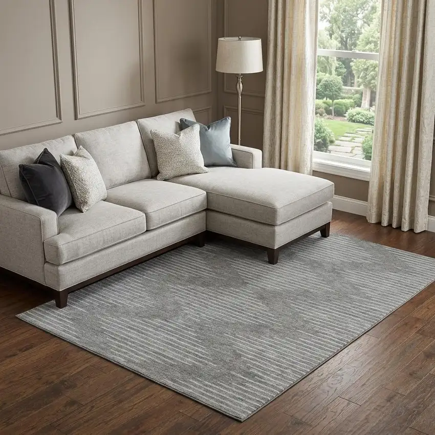Charcoal And Silver Geometric Washable Area Rug With UV Protection Photo 1