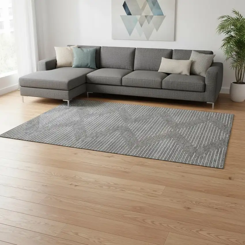 Charcoal And Silver Geometric Washable Area Rug With UV Protection Photo 2