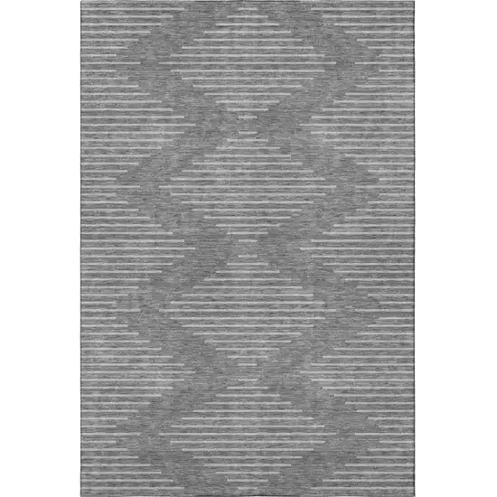 Charcoal And Silver Geometric Washable Area Rug With UV Protection Photo 2