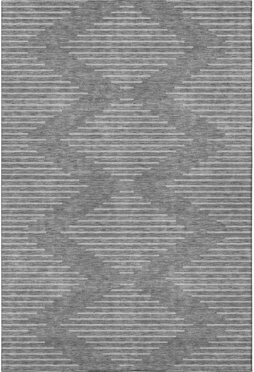 Charcoal And Silver Geometric Washable Area Rug With UV Protection Photo 2